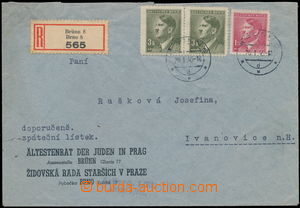 172525 - 1945 JUDAIKA  R-dopis se zpátečním lístkem adresovaný d