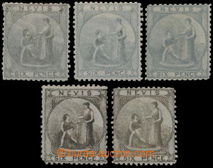 172733 - 1862 SG.7, 5ks Pramen 6P šedo-fialová; nový lep, obvyklé