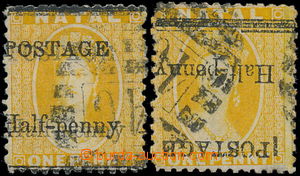172744 - 1877-1879 SG.91, 91b Chalon Head 1P žlutá, přetisk POSTAG