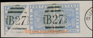172748 - 1876-1884 SG.5, 5a, pair of Victoria 1P + 1P blue bisected, 