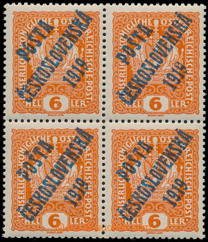 172780 -  Pof.35Ob, Koruna 6h oranžová, modrý přetisk, 4-blok s 
