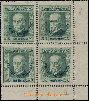 173231 - 1926 Pof.183, Slet 50h zelená, dolní rohový 4-blok s DČ 
