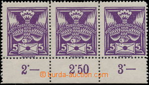 173365 -  Pof.144B, 5h violet, str-of-3 with lower margin with contro