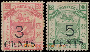 173819 - 1886 SG.18, 19, Coat of arms POSTAGE, Opt 3 CENTS on 4c pink