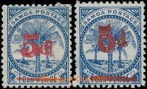 173859 - 1893 SG.69, 70, 2x Palmy 4P modrá s červeným přetiskem 5