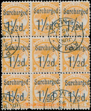 173863 - 1895-1900 SG.75, 9-blok, Palmy 2P oranžové s provizorními