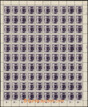 173939 -  Pof.162, 80h fialová, kompletní 100ks arch bez označení
