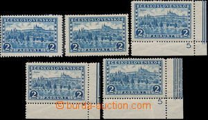 173957 - 1926 Pof.229, Praha 2Kč modrá bez průsvitky, sestava 5ks,