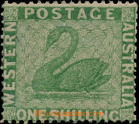 174003 - 1861 SG.43, Black Swan 1Sh yellow-green, Per clean cut 14-16