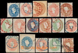 174016 - 1861 compilation of 16 stamps 3kr-15kr, all with red or blue