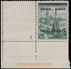 174078 - 1939 Pof.K18, Olomouc 5Kč, levý dolní rohový kus s kupon