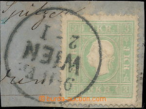 174344 - 1860 Mi.12II, Franz Joseph 3 Kreuzer blue-green, on small cu