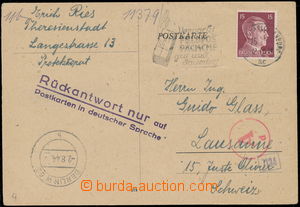 174503 - 1944 GHETTO TEREZÍN  lístek adresovaný do Švýcarska, vy