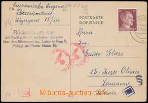 174506 - 1944 GHETTO TEREZÍN  lístek adresovaný do Švýcarska, vy
