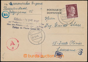 174507 - 1944 GHETTO TEREZÍN  lístek adresovaný do Švýcarska, vy