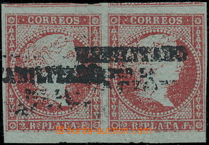174774 - 1873 SPAIN colonial period, Sc.27, HABILITADO, pair of Isabe