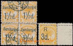 174828 - 1858-1900 SG.75, 76a, přetiskové, 4-blok 1½ na 2 Penc
