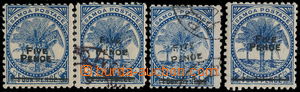 174830 - 1893 SG.66(3), 68, Palm 4P blue, Opt FIVE PENCE on stamp SG.