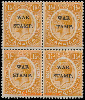 174836 - 1916 SG.71b, 4-blok Jiří V. 1½P oranžová s přetisk