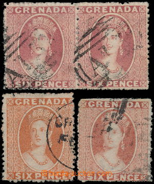 174841 - 1863-1871 SG.6-7, 2-páska (!) Chalon Head 6P tmavě růžov