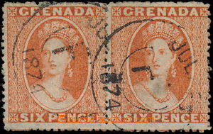 174842 - 1873-1874 SG.12, 2-páska Chalon Head 6P oranžová; průsvi
