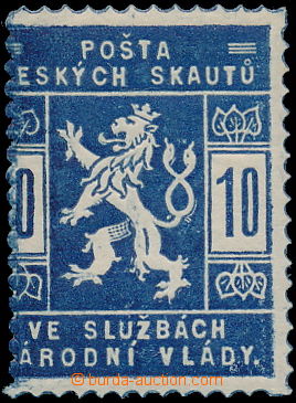 174939 - 1918 Pof.SK1, 10h modrá, zkrácené zoubkování na levé s