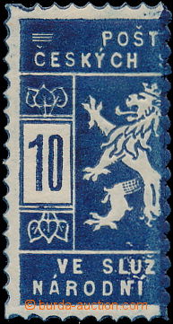 174940 - 1918 Pof.SK1, 10h modrá, zkrácené zoubkování na pravé 