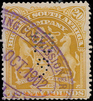 175119 - 1898-1908 SG.93a, Coat of arms 20£ (!) yellow-brown wit