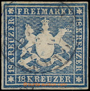175173 - 1859 Mi.15, Znak 18Kr modrá, lehké raz., pěkný střih; v
