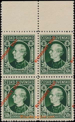 175261 - 1939 Alb.23A, Hlinka 50h green, block of four with upper mar