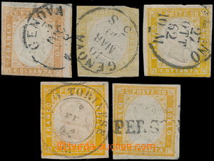 175422 - 1858-1862 Sass.17, 80C in various issues and colors, all 5 i