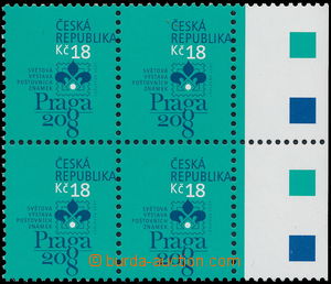 175455 - 2007 Pof.539, PRAGA 2008 18Kč, krajový 4-blok s výrazným