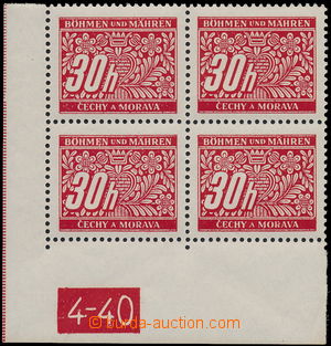 175946 - 1939 Pof.DL4, hodnota 30h, levý dolní 4-blok s DČ 4-40 a 