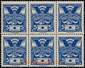 176090 -  Pof.143R, 5h modrá, 6-blok, na ZP 45 - retuš v dopise; zk
