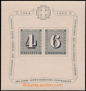 176093 - 1943 Mi.Bl.8, aršík 100. let švýcarské známky; kat. 11