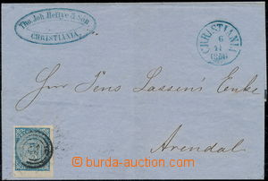 176145 - 1856 Mi.1, Znak 4Sk modrá na dopise z Oslo do Arendalu, če