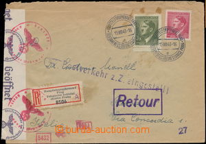 176350 - 1943 DOPRAVA ZASTAVENA  R-dopis do Itálie vyfr. zn. A.H. 3K