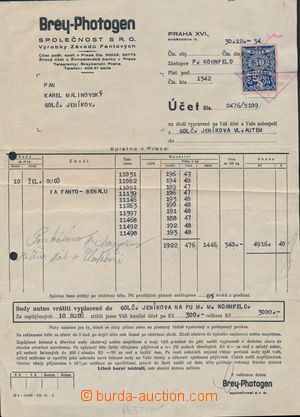 176516 - 1934 Maxa F1, whole invoice with mounted  Czechosl. revenue 