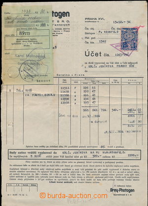 176518 - 1934 Maxa F1, whole invoice with mounted  Czechosl. revenue 