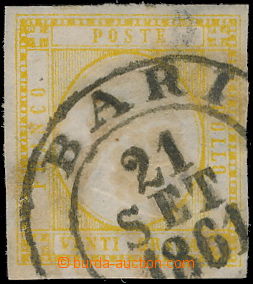176890 - 1861 Sass.23, 20Gr žlutá s padělaným DR BARI; zajímavý