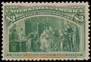 176926 - 1893 Sc.243, Kolumbus $3 žluto-zelená; bezvadná kvalita, 