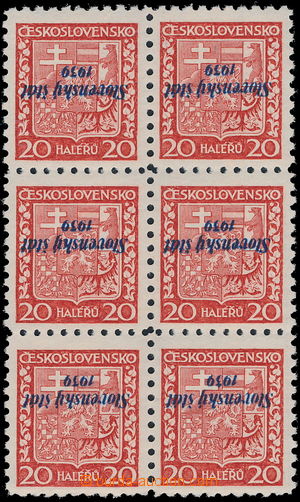 176939 - 1939 Alb.4Pp, Coat of arms 20h orange, block of 6 with inver