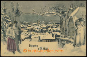 177091 - 1910 TŘEBÍČ - zimní koláž se sněhulákem a celkovým 