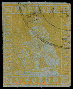 177212 - 1851 Sass.2a, Lev 1 Soldo giallo limone na modrém papíru; 