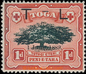 177325 - 1897 SG.54a Ovava Tree 1P černá / červená s přetiskem T