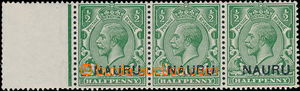 177334 - 1916 BRITSKÝ MANDÁT, SG.1a, 3-páska Jiří V. 1/2P zelen