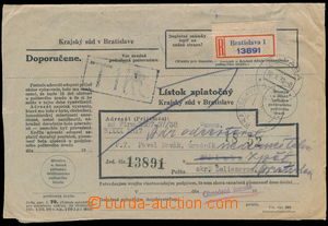 177458 - 1938 soudní obsílka zaslaná z Bratislvy do Zalaby, vráce