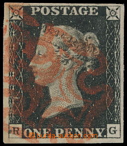 177741 - 1840 SG.1, Penny Black, sytě černá, TD 1a, písmena R-G, 