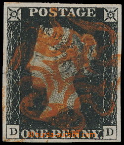 177745 - 1840 SG.1, Penny Black, intense black, plate 2, letters D-D,
