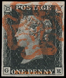 177747 - 1840 SG.1, Penny Black, intense black, plate 5, letters G-E,